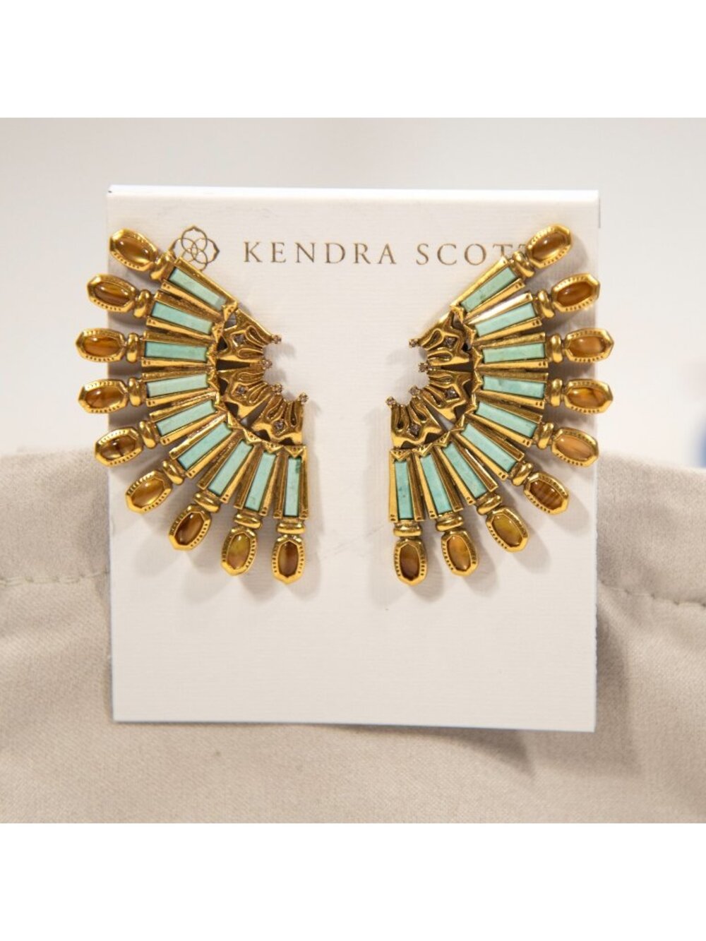 Kendra Scott Catherine Turquoise Amber Illusion Statement Gold Earrings NWT $198
